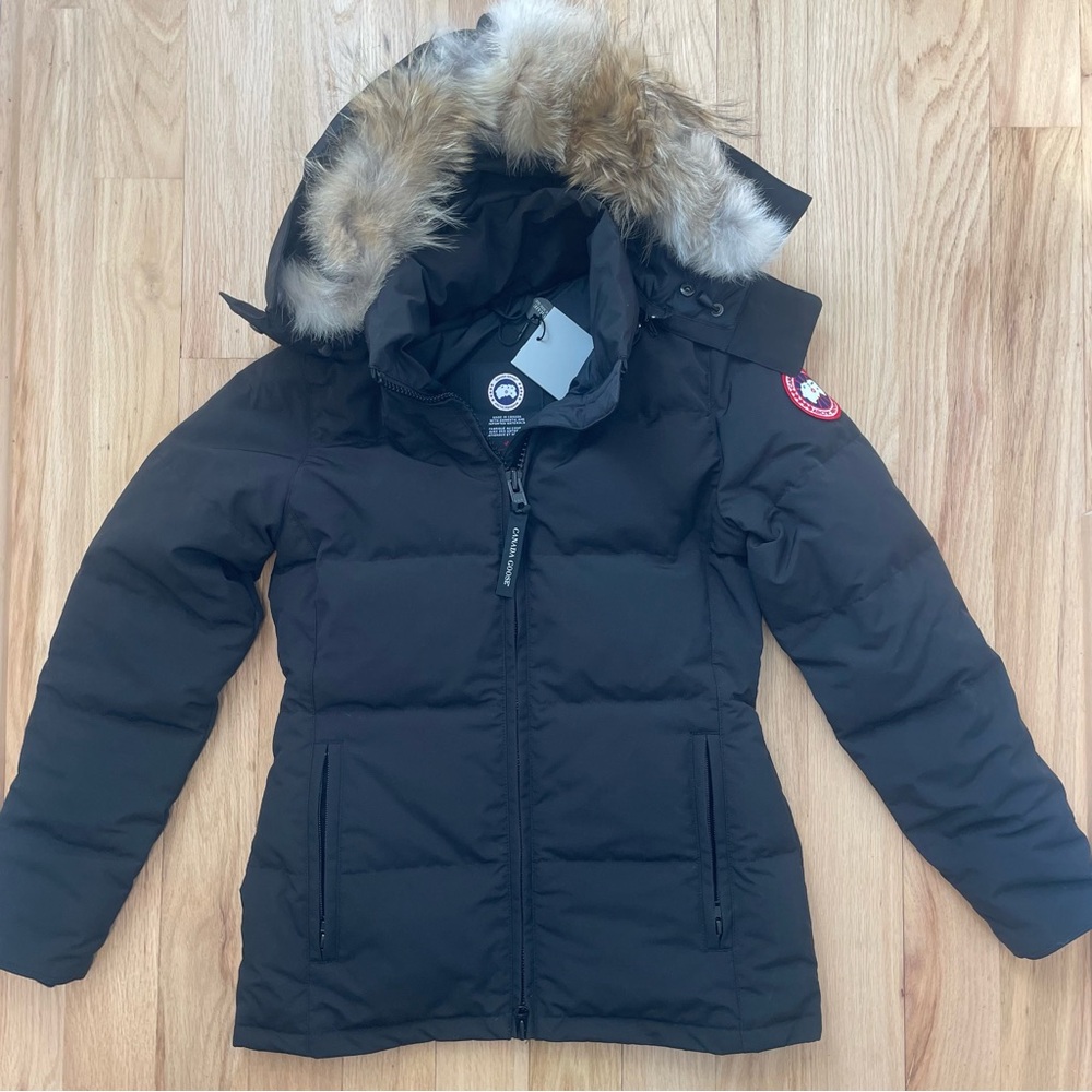 NEW Canada Goose Chelsea Parka Black Jacket with Heritage Real Fur Trim size S